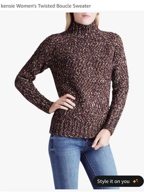 kensie Brown Twisted Boucle Turtleneck Sweater